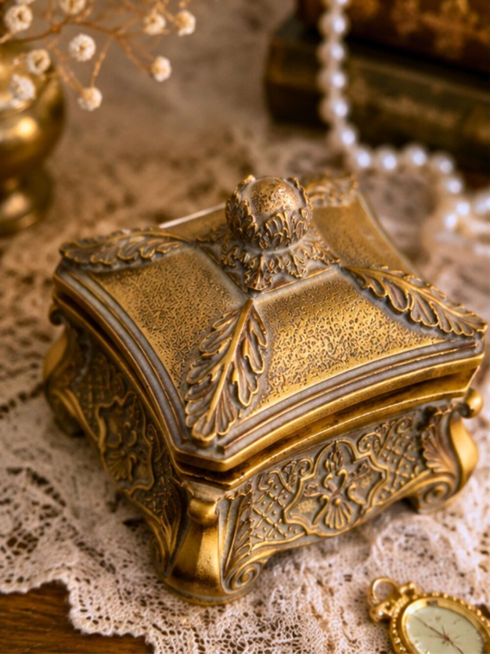 Vintage Ornate Gold-Tone Trinket Box | Victorian Revival